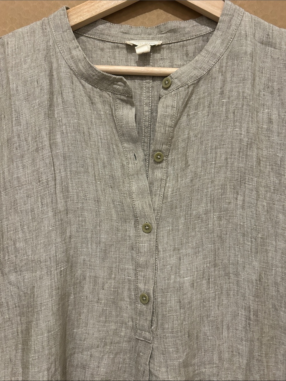 Eileen Fisher Neutral Taupe Linen Button Dress - Picture 2 of 6